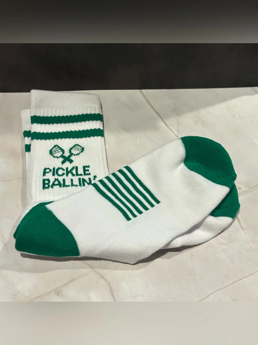 Pickle Ballin' Men's Athletic Crew Socks in White & Green